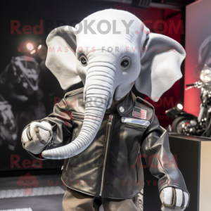 Silver Elephant mascot costume character dressed with a Moto Jacket and Pocket squares