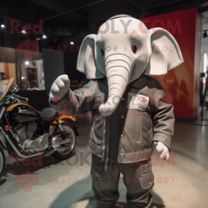 Silver Elephant mascot costume character dressed with a Moto Jacket and Pocket squares