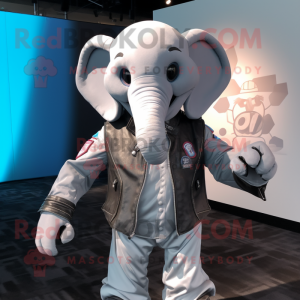 Silver Elephant mascot costume character dressed with a Moto Jacket and Pocket squares