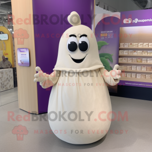 Cream Eggplant mascot costume character dressed with a Maxi Skirt and Earrings