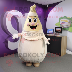 Cream Eggplant mascot costume character dressed with a Maxi Skirt and Earrings