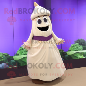 Cream Eggplant mascot costume character dressed with a Maxi Skirt and Earrings