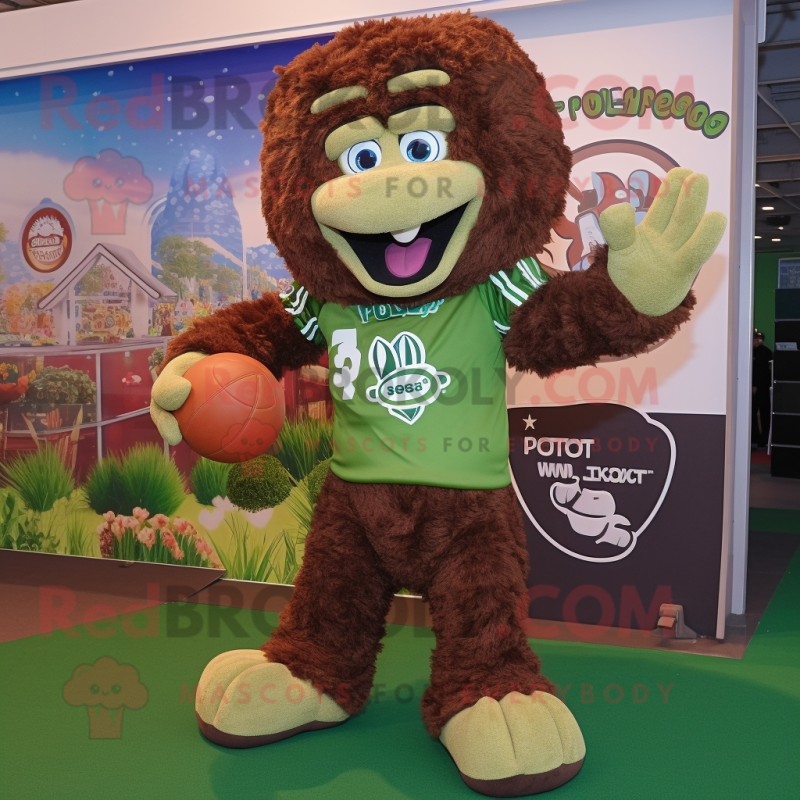 Brown Broccoli mascot costume character dressed with a Rugby Shirt and Lapel pins Brown Broccoli mascot costume character dressed with a Rugby Shirt and Lapel pins