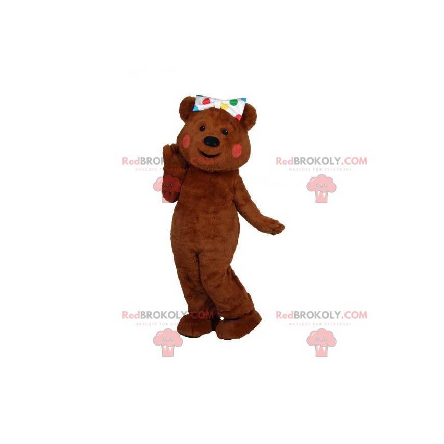Mascota oso de peluche marrón con mejillas rojas -