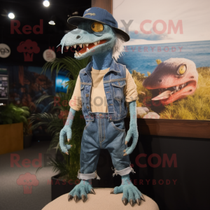 nan Deinonychus mascot costume character dressed with a Denim Shorts and Headbands