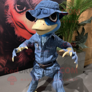 nan Deinonychus mascot costume character dressed with a Denim Shorts and Headbands