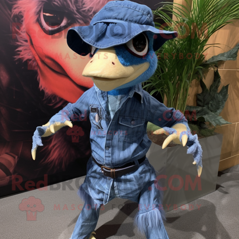 nan Deinonychus mascot costume character dressed with a Denim Shorts and Headbands nan Deinonychus mascot costume character dressed with a Denim Shorts and Headbands