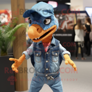 nan Deinonychus mascot costume character dressed with a Denim Shorts and Headbands