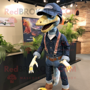 nan Deinonychus mascot costume character dressed with a Denim Shorts and Headbands