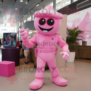 Pink Soldier mascot costume character dressed with a Romper and Shoe clips