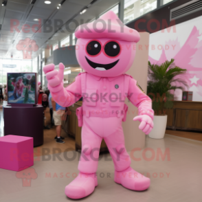 Pink Soldier mascot costume character dressed with a Romper and Shoe clips