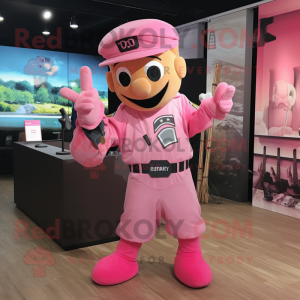 Pink Soldier mascot costume character dressed with a Romper and Shoe clips