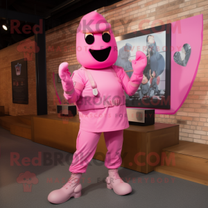 Pink Soldier mascot costume character dressed with a Romper and Shoe clips