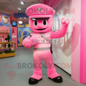 Pink Soldier mascot costume character dressed with a Romper and Shoe clips