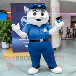 Navy But mascot costume character dressed with a Boyfriend Jeans and Digital watches