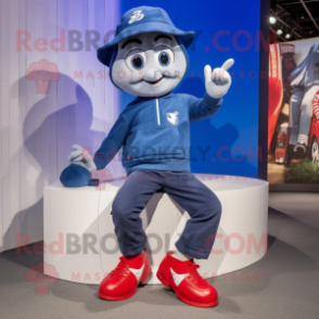 Navy But mascot costume character dressed with a Boyfriend Jeans and Digital watches