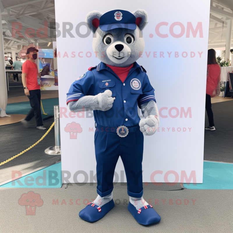 Navy But mascot costume character dressed with a Boyfriend Jeans and Digital watches