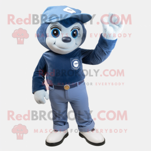 Navy But mascot costume character dressed with a Boyfriend Jeans and Digital watches