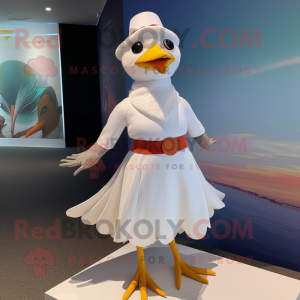White Seagull mascot costume character dressed with a Skirt and Headbands