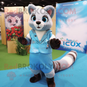 Sky Blue Civet mascot costume character dressed with a Vest and Clutch bags