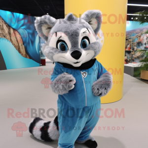Sky Blue Civet mascot costume character dressed with a Vest and Clutch bags