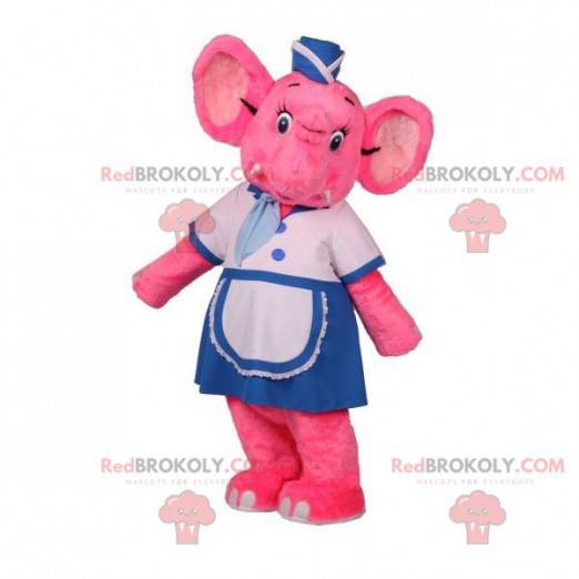 Pink elephant mascot in flight attendant outfit - Redbrokoly.com
