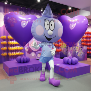 Lavender Heart Shaped Balloons mascot costume character dressed with a Running Shorts and Coin purses