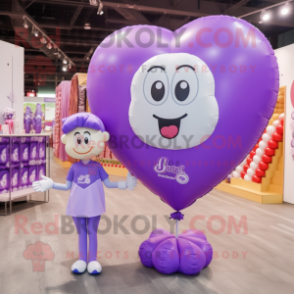 Lavender Heart Shaped Balloons mascot costume character dressed with a Running Shorts and Coin purses