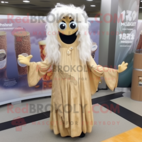 Beige Shakshuka mascot costume character dressed with a Maxi Dress and Hairpins