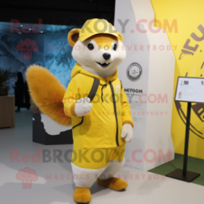 Lemon Yellow Mongoose mascot costume character dressed with a Parka and Pocket squares