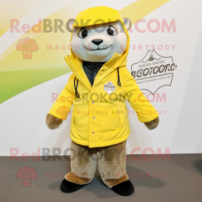 Lemon Yellow Mongoose mascot costume character dressed with a Parka and Pocket squares