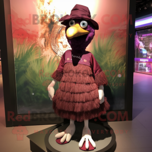 Maroon Emu mascot costume character dressed with a Skirt and Headbands