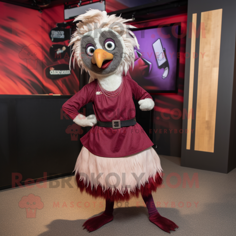 Maroon Emu mascot costume character dressed with a Skirt and Headbands