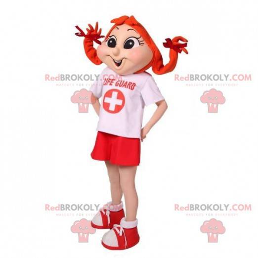 Red-haired girl mascot with quilts - Redbrokoly.com