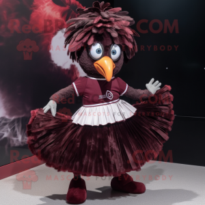 Maroon Emu mascot costume character dressed with a Skirt and Headbands