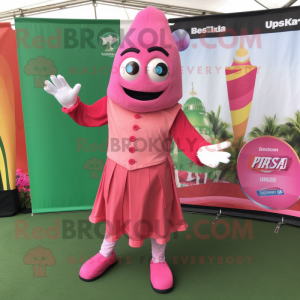 Pink Tikka Masala mascot costume character dressed with a Bermuda Shorts and Keychains