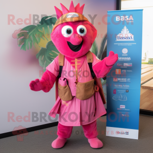 Pink Tikka Masala mascot costume character dressed with a Bermuda Shorts and Keychains