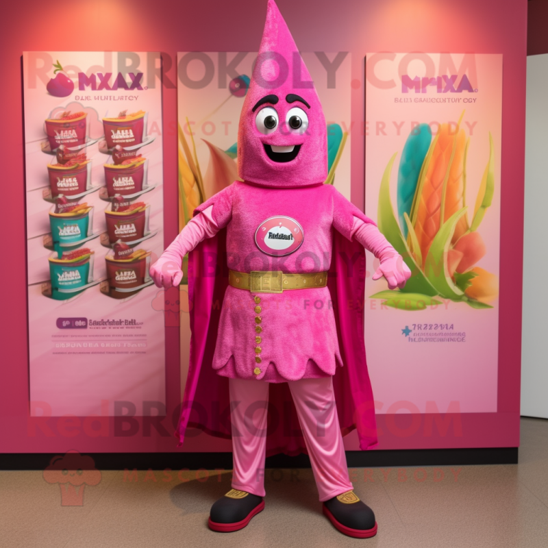 Pink Tikka Masala mascot costume character dressed with a Bermuda Shorts and Keychains Pink Tikka Masala mascot costume character dressed with a Bermuda Shorts and Keychains