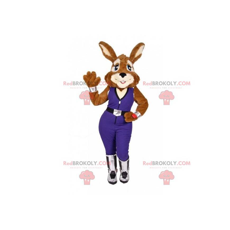 Mascotte de lapine avec une combinaison. Costume de lapin -