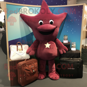 Maroon Starfish mascot costume character dressed with a Corduroy Pants and Wallets