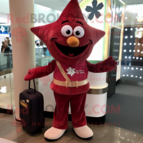 Maroon Starfish mascot costume character dressed with a Corduroy Pants and Wallets