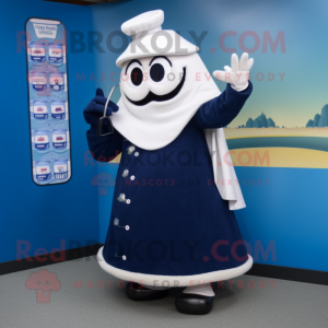 Navy Phone mascot costume character dressed with a Mini Skirt and Shawl pins