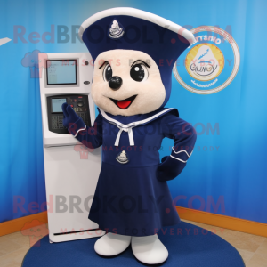 Navy Phone mascot costume character dressed with a Mini Skirt and Shawl pins