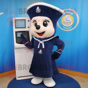 Navy Phone mascot costume character dressed with a Mini Skirt and Shawl pins
