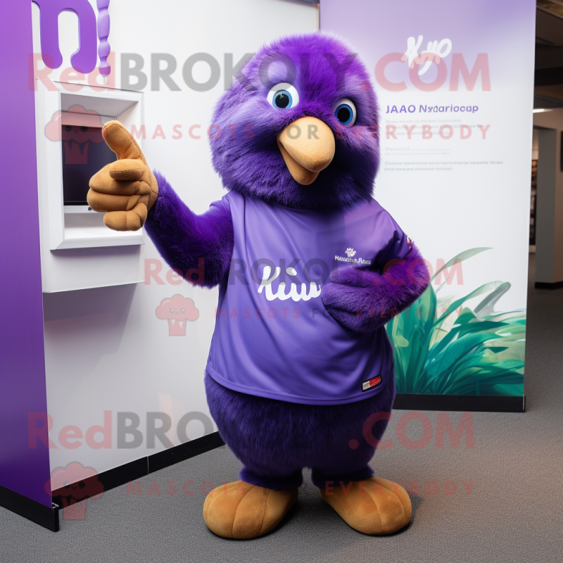 Purple Kiwi mascot costume character dressed with a Polo Tee and Gloves Purple Kiwi mascot costume character dressed with a Polo Tee and Gloves