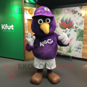 Purple Kiwi mascot costume character dressed with a Polo Tee and Gloves