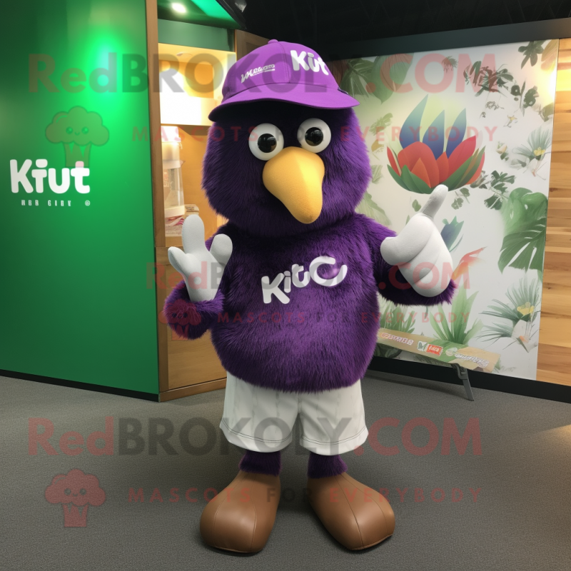Purple Kiwi mascot costume character dressed with a Polo Tee and Gloves Purple Kiwi mascot costume character dressed with a Polo Tee and Gloves
