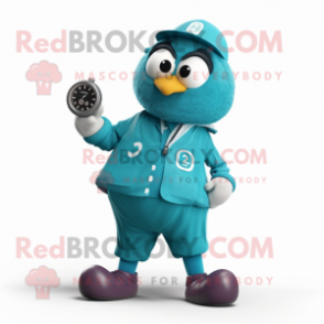 Teal Petanque Ball mascot costume character dressed with a Coat and Digital watches