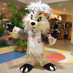 Beige Skunk mascot costume character dressed with a Bermuda Shorts and Hair clips