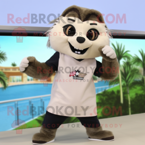 Beige Skunk mascot costume character dressed with a Bermuda Shorts and Hair clips